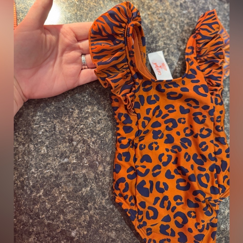Orange Leopard Print Ruffle Swimsuit - Picture 4 of 4
